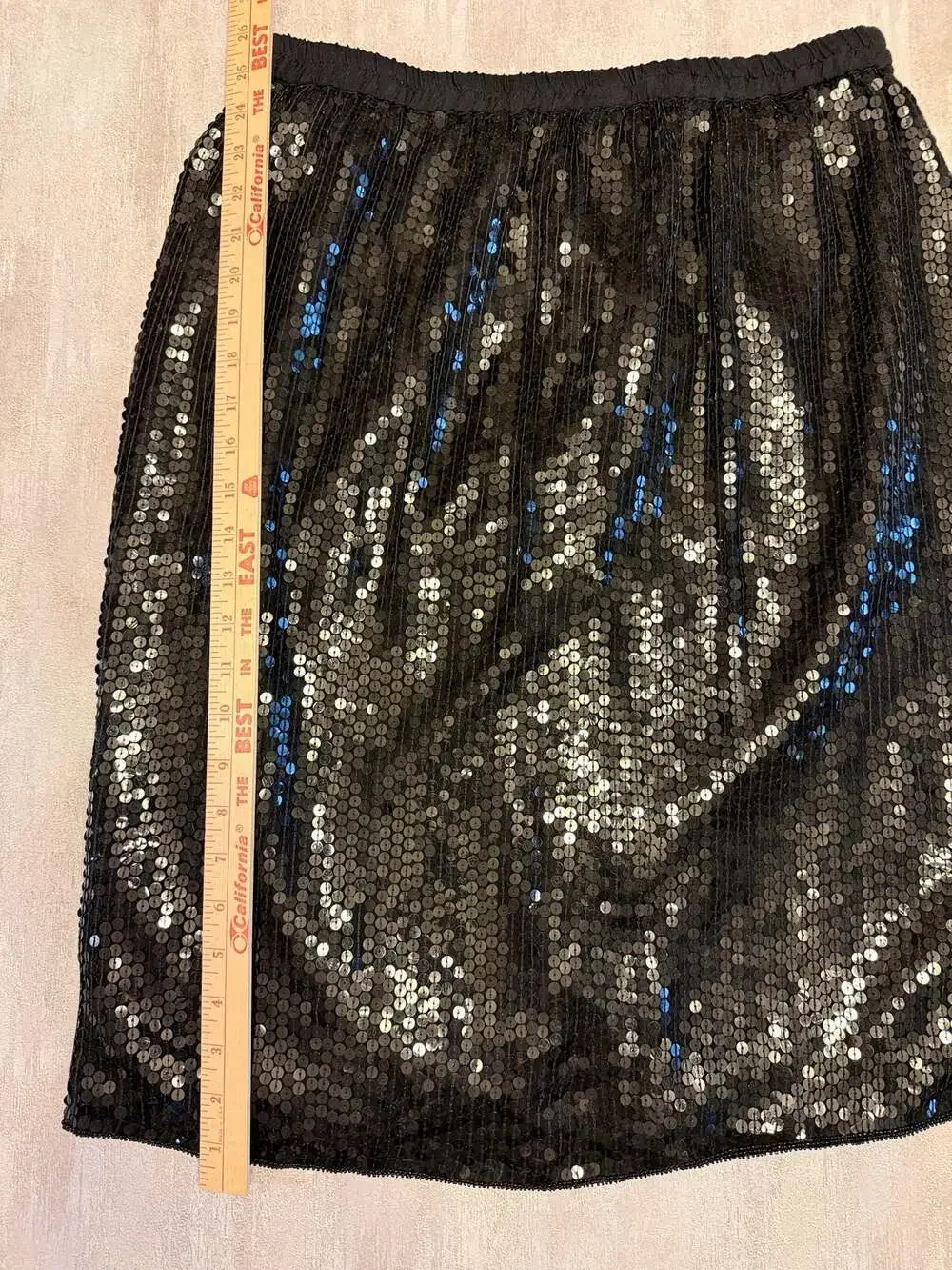Frank Usher Vintage 100% Silk Sequin‎ Skirt Black Size M